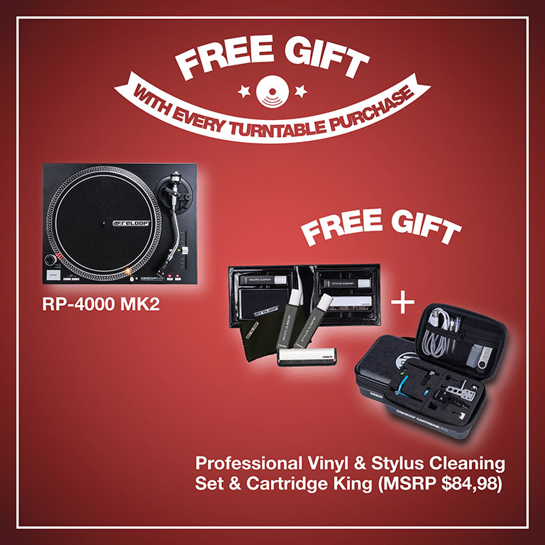 Reloop RP-4000 MK2: Gratis Reloop Professional Vinyl & Stylus Cleaning Set, Reloop Cartridge King